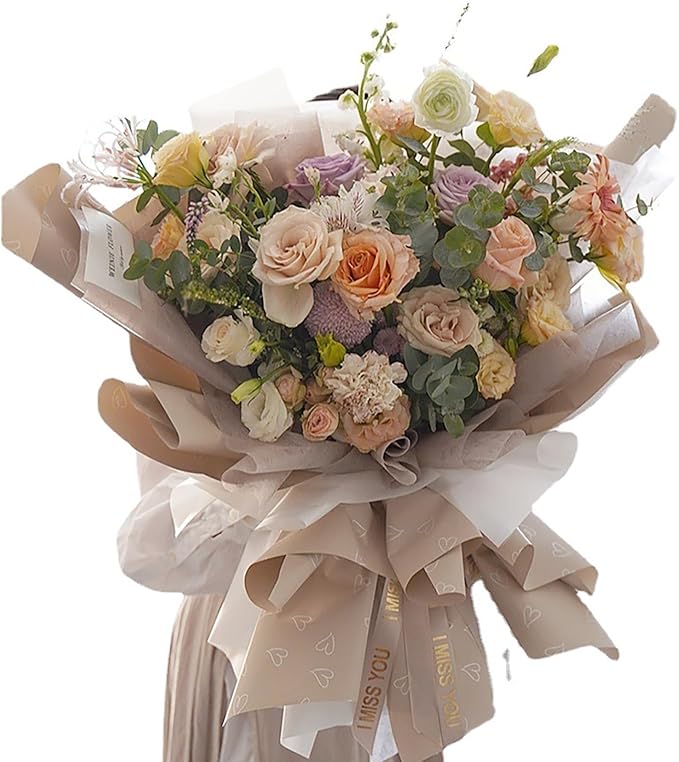 MLSG 20 Sheet Solid Color Heart Wrapping Paper - Waterproof Floral Bouquet Wrapping Paper, Florist Supplies Packaging Paper for Wedding Birthday Gift Wrap Paper (Champagne)
