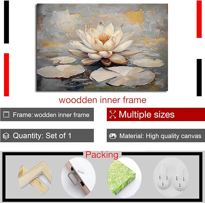 Ethereal white lotus floating on Crystal Waters poster vintage oil painting printwall art soft blush and gold accents serene home and office decor dreamy 20x30in Wood Framed