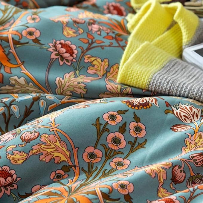 VM VOUGEMARKET Boho Comforter Set Full,Green Medallion Floral Bedding Set Retro Vibrant Bohemian Pattern Quit Comforter with 2 Pillowcases