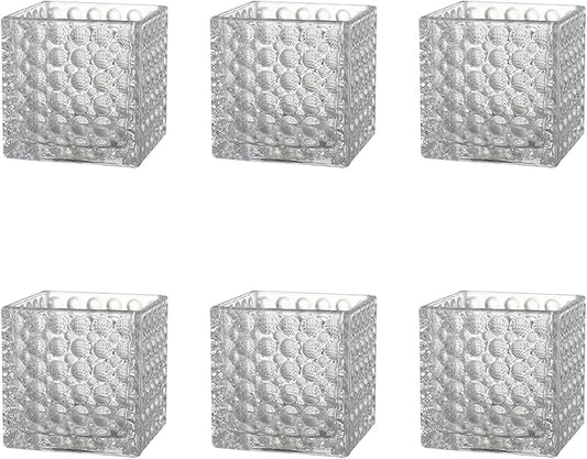 MARTAGE Square Vases Set of 6, 4" x 4" x 4" Square Glass Vases for Flowers, Clear Flower Vase for Centerpieces, Small Bubble Vase for Wedding, Party, Home, Office, Parties, Events