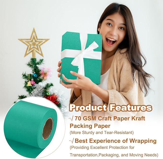 PATIKIL Wrapping Paper, 12" x 500"(42') 70 GSM Craft Paper Roll Kraft Packing Paper for Poster Bulletin Board, Gift Wrapping, Grass Green