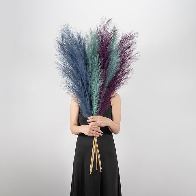 EVODIS Pampas Grass Decor Tall, 43"/110cm Faux Pampas Grass 6 Stems Large Pompass Grass Branches Tall Bulk Boho Flower Arrangement for Home Room Wedding Party Decor