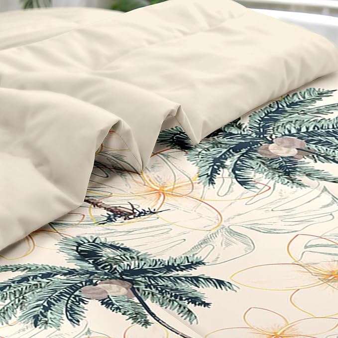 Comforter Set Twin Size, Tropical Botanical Palm Summer 5 Pcs Bedding for Kids and Adults, Hawaiian Coconut Tree Bed Sheet Sets with Fitted Sheet Pillowcase & Sham for Bedroom Bed Decor