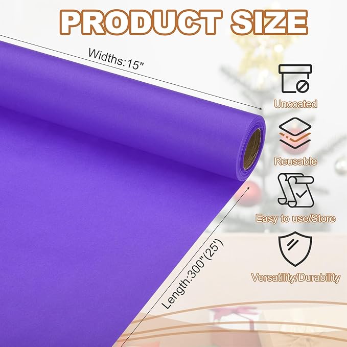 PATIKIL Wrapping Paper, 15" x 300"(25') 70 GSM Craft Paper Roll Kraft Packing Paper for Poster Bulletin Board, Gift Wrapping, Violet Blue