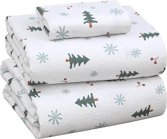 RUVANTI Flannel Sheets Twin XL Size - 100% Cotton Double Brushed Twin XL Sheet Sets, Deep Pockets 16 Inches, All Seasons Breathable & Extra Soft Bed Sheets, Warm & Cozy, 3 Piece, Berry & Pine