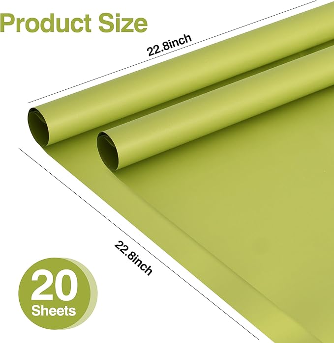 BEISHIDA 20 PCS Green Floral Wrapping Paper-Matte Waterproof Flower Wrapping Paper Bouquet for Florist Supplies, DIY Crafts, Gift Packaging, Wedding, Birthday Gift