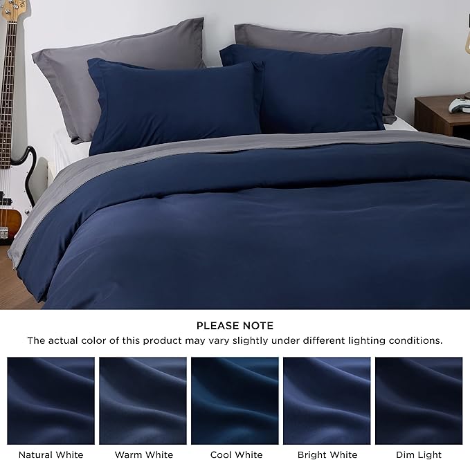 Bedsure Duvet Cover Queen Size - Soft Double Brushed Bedding Set for Kids & Adults, Zipper Closure, 3 Pieces, Includes 1 Duvet Cover (90"x90") & 2 Pillow Shams, NO Comforter, Navy Blue