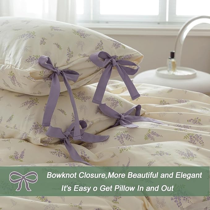 VM VOUGEMARKET Vintage Flower Comforter Set Full Girl's Cute Purple Floral Bed Comforter,Farmhouse Comforter with 2 Pillowcases for All Seasons(3pcs,Full)