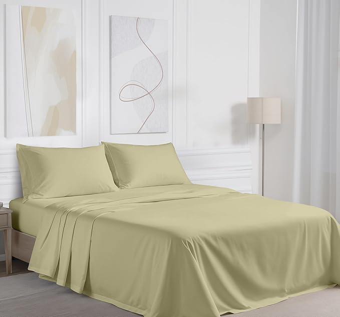 RUVANTI 100% Cotton California King Sheet Sets, 4 Pieces, Soft & Breathable Percale Weave Bedding, Deep Pocket 14", Hotel Standard, Crisp Cool Feel & Durable, Perfect Dyed Sheets, Sage Green