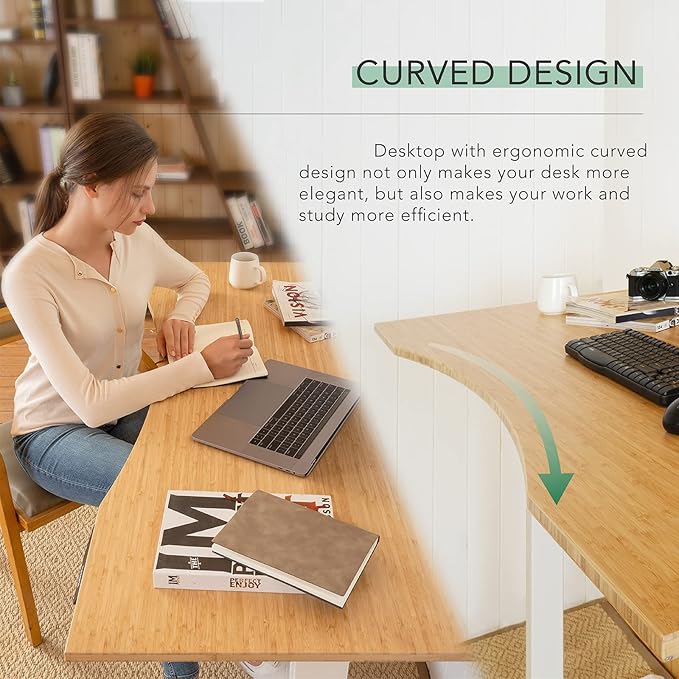 FLEXISPOT E6 Pro Oval Leg Dual Motor 3 Stages Bamboo Electric Standing Desk 72x30 Inch Whole-Piece Board Height Adjustable Electric Sit Stand Up Desk (Black Frame + Bamboo Curved Desktop)