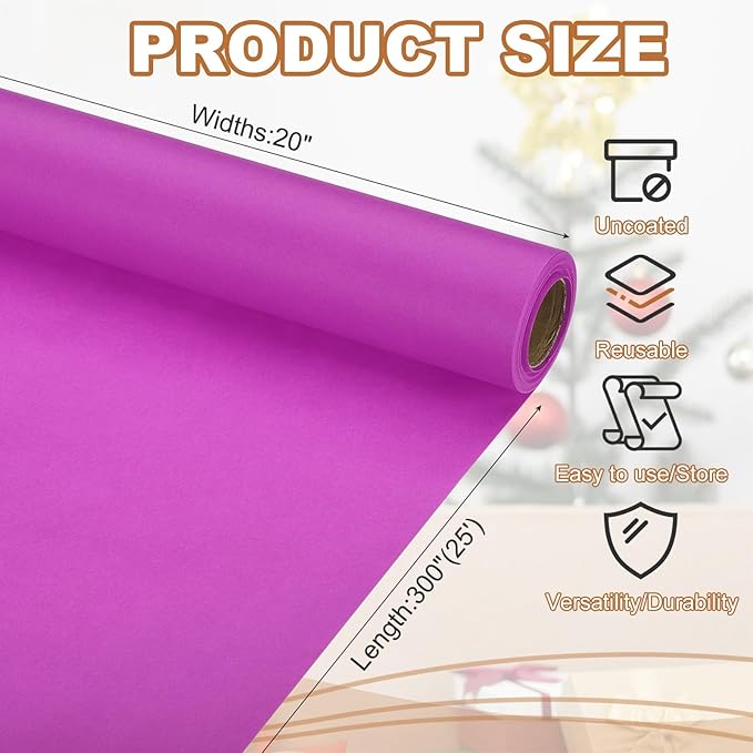 PATIKIL Wrapping Paper, 20" x 300"(25') 70 GSM Craft Paper Roll Kraft Packing Paper for Poster Bulletin Board, Gift Wrapping, Purple