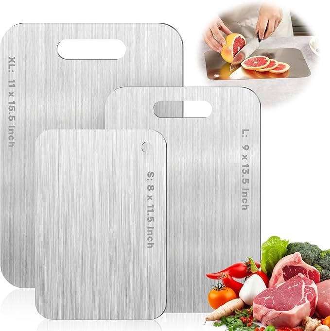Katuchef Titanium Cutting Boards for Kitchen 100% Pure Ti Katu chef Titanium Cutting Board set Double Sided Non Toxic Titanware Chopping Board,Durable Dishwasher Safe Cutting Boards(1PC-S-8x11.5In)