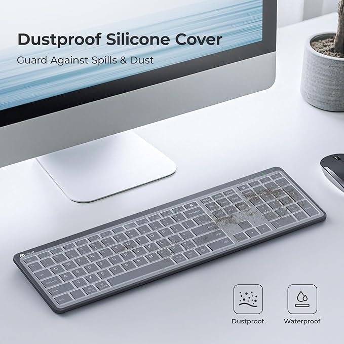 iClever Wireless Keyboard and Mouse, GK08 Rechargeable Keyboard Mouse Combo, Ergonomic, Quiet, Full Size Design with Number Pad, 2.4G Connection for Mac, Windows and Computer