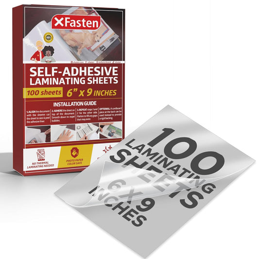XFasten Laminating Sheets - Self-Adhesive, Yellowing Resistant, 6x9 Inches, 100 Pack