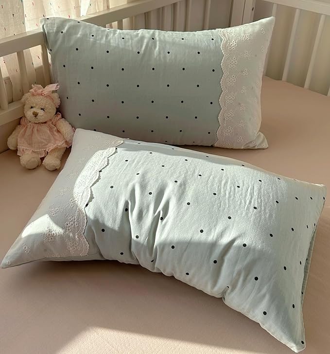 VM VOUGEMARKET Full Comforter Set 3 Pieces Romantic Lace Bedding Set Cute Black Polka Dots Comforter/Quilt for Teen Girls Students,Sage Green,80"x90"