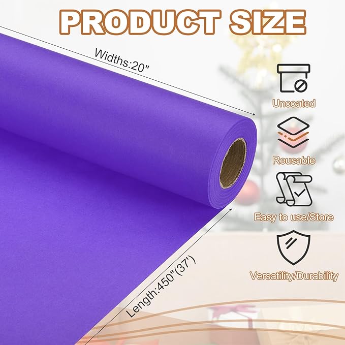 PATIKIL Wrapping Paper, 20" x 450"(37') 70 GSM Craft Paper Roll Kraft Packing Paper for Poster Bulletin Board, Gift Wrapping, Violet Blue