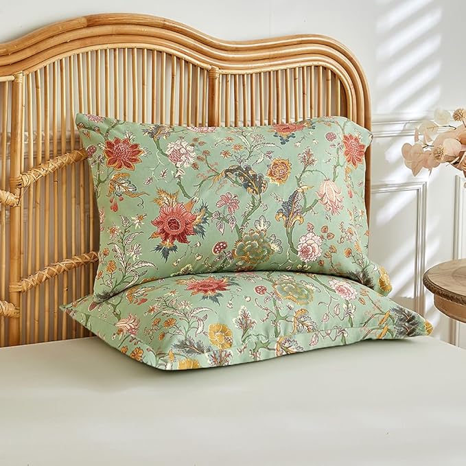 LifeTB Vintage Garden Floral Comforter Set Twin XL Chic Vibrant Green Floral Bedding Comforter Fluffy Soft Bohemian Flower Botanical Comforter with 2 Pillowcases Boho Farmhouse Bed Comforter Set