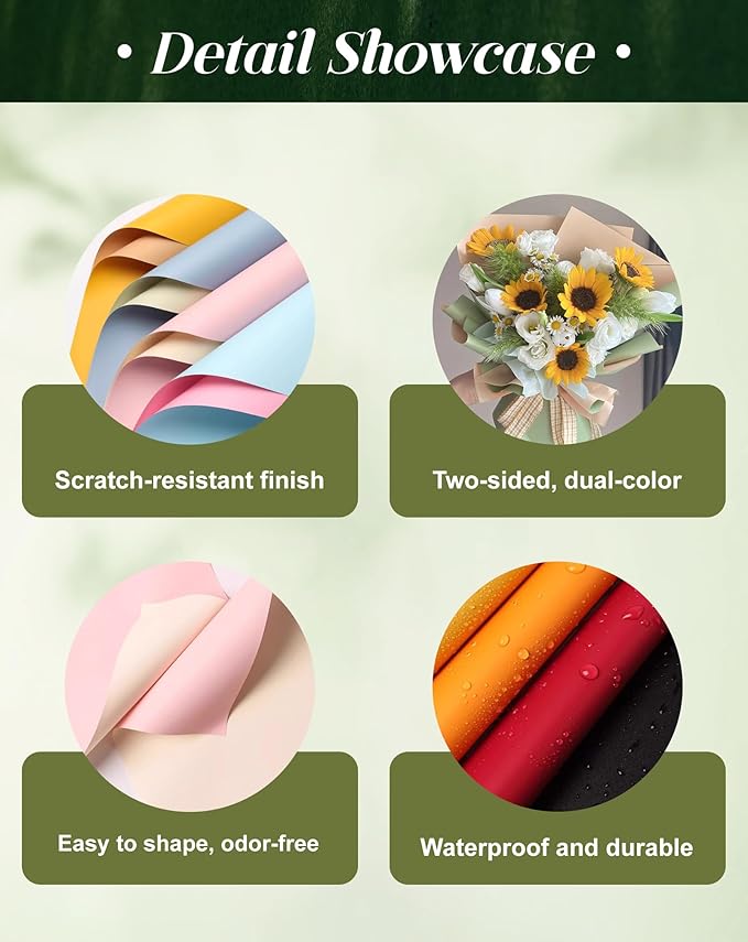 TINGSING 20 Pcs Double Sided Flower Wrapping Paper 22.4 inch Matte Waterproof Floral Bouquet Wrappings Papers for Floral Wrap Gift Packaging Florist Packing Supplies DIY Crafts,Yellow - Orange