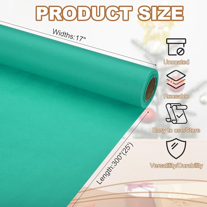 PATIKIL Wrapping Paper, 17" x 300"(25') 70 GSM Craft Paper Roll Kraft Packing Paper for Poster Bulletin Board, Gift Wrapping, Grass Green