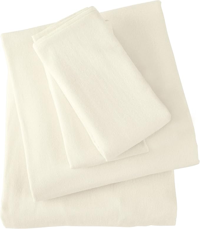 Market & Place 100% Turkish Cotton Flannel Sheet Set | 4 Piece Deep Pocket Solid Cozy Winter Bed Sheets | Double Brushed for Extra Softness & Comfort | Chalet Collection (Full, Ivory)