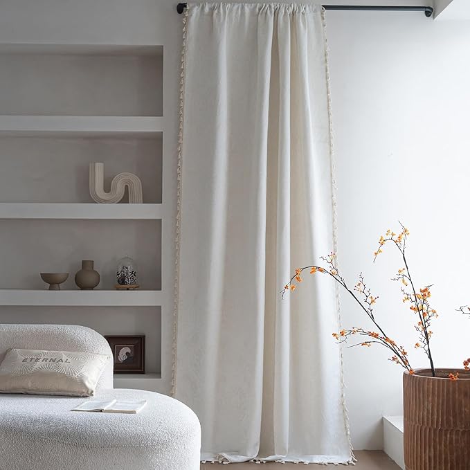 ENJOYBRIDAL Cream Damask 63 Inch Curtains for Living Room Farmhouse Drapes Semi Sheer Medallion Patterned Short Window Curtain Panels Bedroom Jacquard Rod Pocket 2 Panels Dining Room Window Treatments
