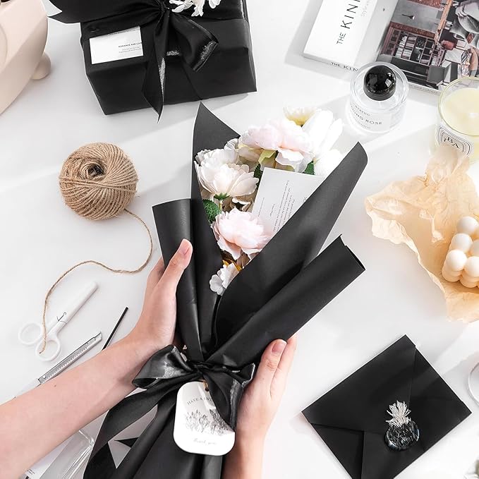 24”x 1200”Black Kraft Wrapping Paper Roll for Bulletin Board Poster Gift Wrapping, Craft Construction Paper for Easel Drawing Painting Art Supplies Packing Table Covering Bouquet Flower Christmas