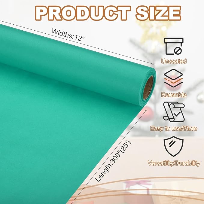 PATIKIL Wrapping Paper, 12" x 300"(25') 70 GSM Craft Paper Roll Kraft Packing Paper for Poster Bulletin Board, Gift Wrapping, Grass Green