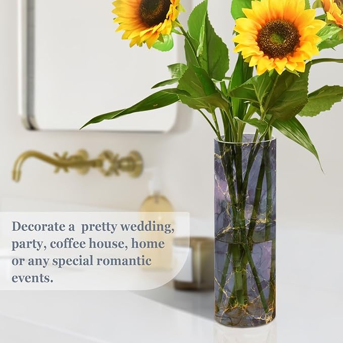 ALAZA Purple and Black Gilded Marble Flower Vases for Home Decor Kitchen Bedroom Living Room Bathroom Office Table Decorations