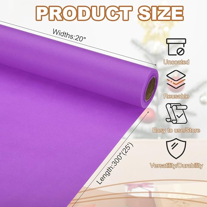 PATIKIL Wrapping Paper, 20" x 300"(25') 70 GSM Craft Paper Roll Kraft Packing Paper for Poster Bulletin Board, Gift Wrapping, Dark Purple