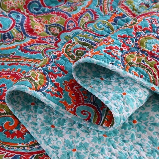 Travan 3-Piece Bedspread Quilt Set Oversized Reversible Quilted Bedding Cotton Coverlet Set with Shams, Gorgeous Floral Pattern, Twin Size