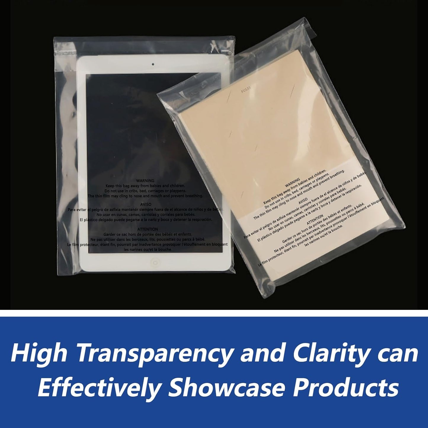 Skiennix Clear Poly Bags | 12" x 15" (100 Count) - Self-Seal with Suffocation Warning for Clothing & FBA