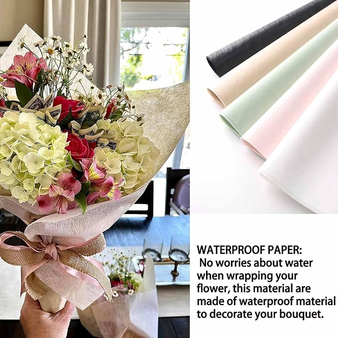 FAYADA Korean Cotton Flower Wrapping Paper Non-Woven Floral Bouquet Wraps Gift Packaging Florist Supplies 20 Sheets Florist Waterproof Flower Wrapping Paper for Fresh Flowers-22.8x22.8 Inch (Cream)