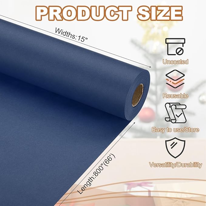 PATIKIL Wrapping Paper, 15" x 800"(66') 70 GSM Craft Paper Roll Kraft Packing Paper for Poster Bulletin Board, Gift Wrapping, Navy Blue