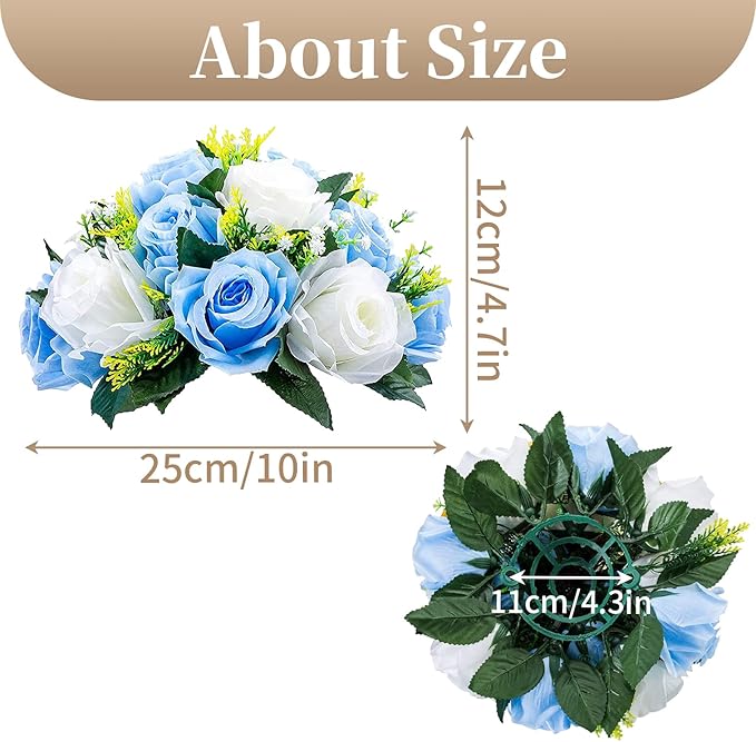 Sziqiqi Faux Silk Rose Flowers Artificial Flowers for Wedding Party Centerpiece Decorations Home Decorative Flowers, Pack of 2 Blue
