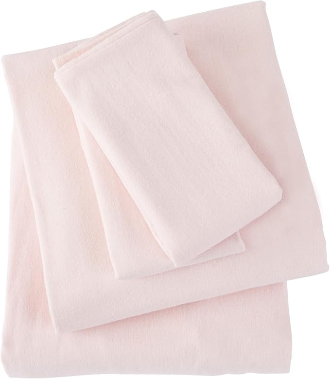 Market & Place 100% Turkish Cotton Flannel Sheet Set | 4 Piece Deep Pocket Solid Cozy Winter Bed Sheets | Double Brushed for Extra Softness & Comfort | Chalet Collection (Queen, Blush Pink)