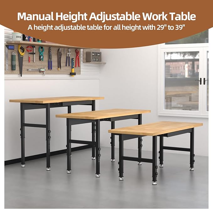 48" Adjustable Workbench, Work Bench Table with Power Outlet, Metal Tool Bench Work Bench for Garage, Large Load Capacity Garage Workbench for Workshop,Office,Home