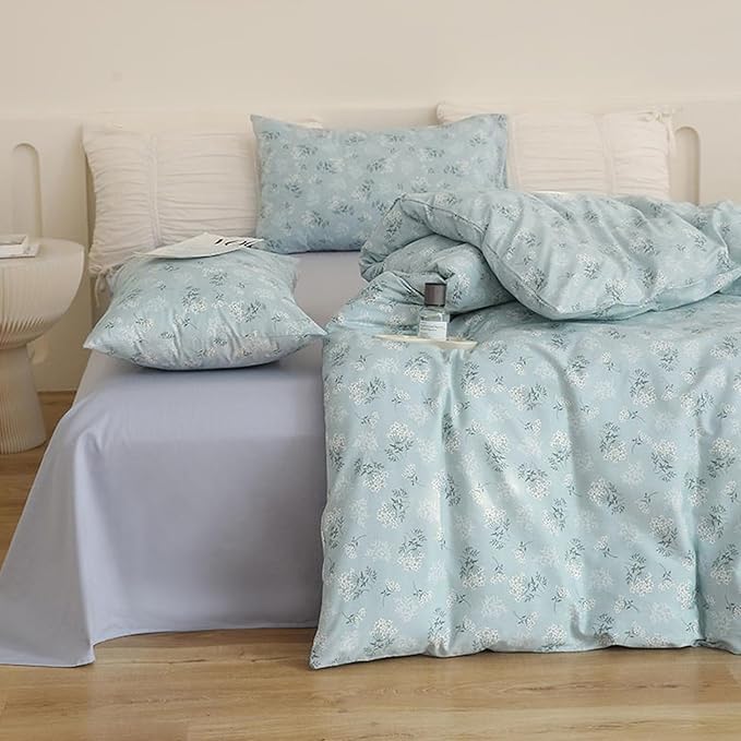 VM VOUGEMARKET Garden Blue Flower Comforter Set Full Soft Fluffy Microfiber Comforter Chic Floral Printed Bedding Set Vintage Flowers Botanical Comforter Set All Season Use