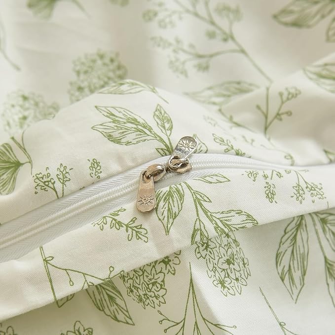Vintage Boho Floral Duvet Cover King White Green Floral Print Bedding Set Cotton Botanical Floral Comforter Cover Garden Flowers Aesthetic Bedding Cover Boho Style King Duvet Cover with Zipper Closure
