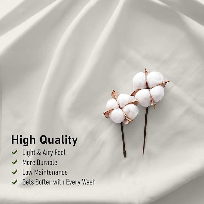 RUVANTI 100% Cotton Twin XL Sheet Sets, 3 Pieces, Soft & Breathable Percale Weave Bedding, Deep Pocket 16", Hotel Standard, Crisp Cool Feel, Durable, Perfect Size Dyed Sheets, Ivory