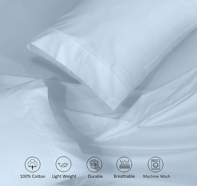 RUVANTI 100% Cotton King Size Sheets Set, 4 Pieces, Soft & Breathable Percale Weave Bedding, Deep Pocket 16", Hotel Standard, Crisp Cool Feel, Durable, Perfect Dyed Bed Sheet, Baby Blue