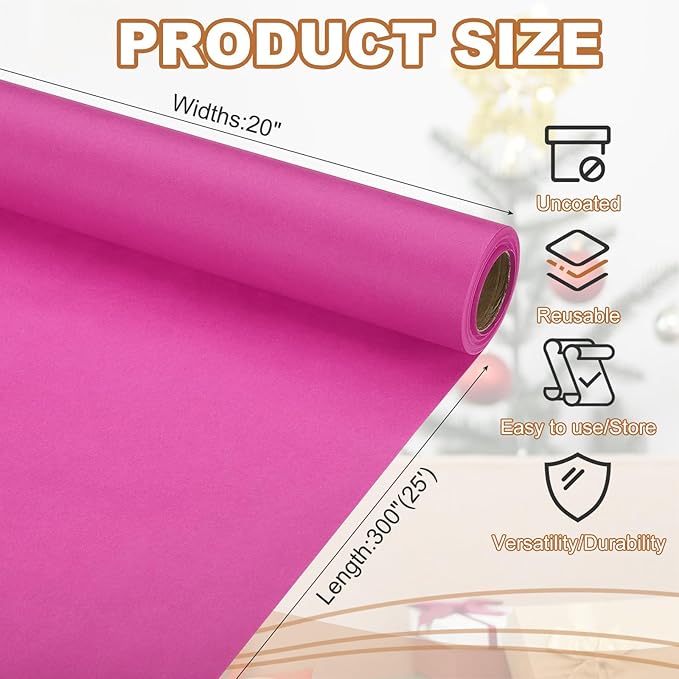 PATIKIL Wrapping Paper, 20" x 300"(25') 70 GSM Craft Paper Roll Kraft Packing Paper for Poster Bulletin Board, Gift Wrapping, Rose Pink
