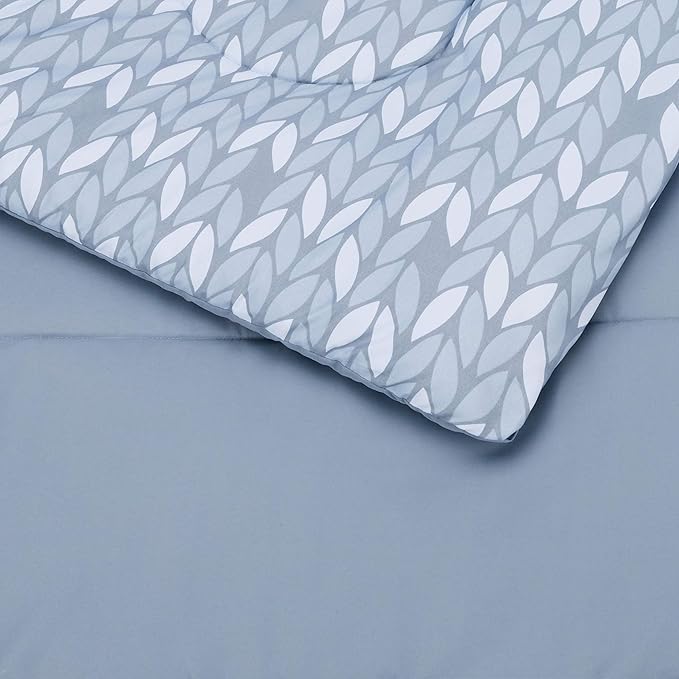 Amazon Basics Twin/Twin XL Comforter Set with Printed Sheets, 5-Piece Gray Leaf Bedding, Lightweight Microfiber Bed-in-a-Bag