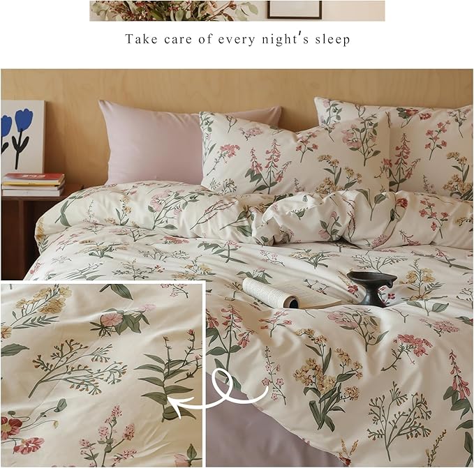 HighBuy Full Size Comforter Set Blush Pink Floral Boho Chic Botanical Coquette Cottagecore Bedding Comforter for Full Bed College Teen Girls Aesthetic Floral Bedding Set 3 Piece