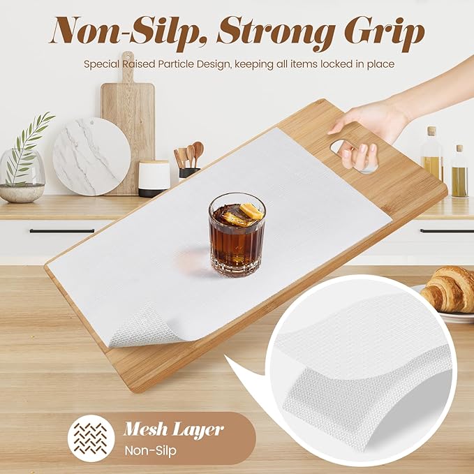 Drawer Shelf Liner for Kitchen Cabinets Non Adhesive, Slip Resistant Shelf Paper Easy to Clean, Strong Grip Thickened Cabinet Liners Waterproof for Pantry Shelves Cupboard, White, 17.5 in x 10 FT