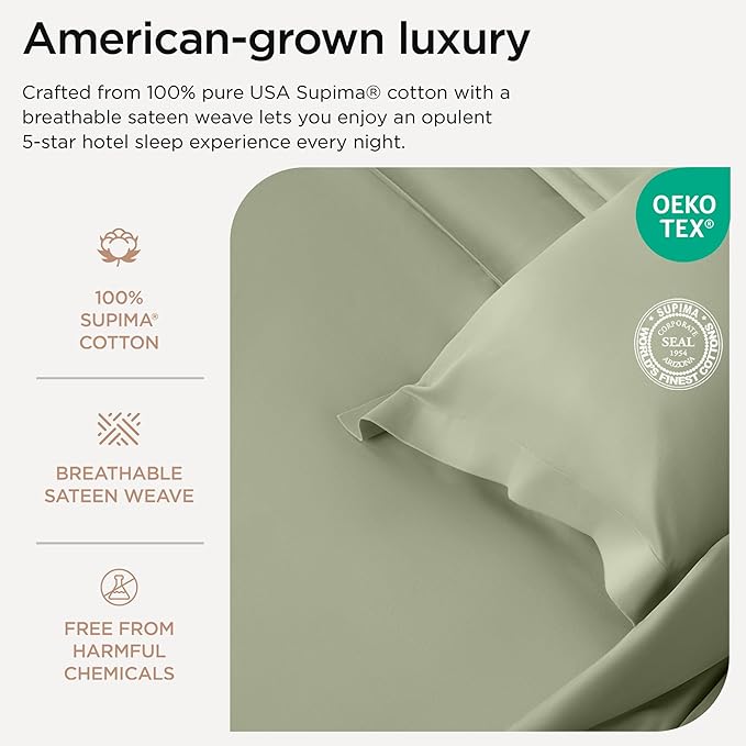 Threadmill Luxury Supima Cotton Sheets, Luxury 1200 Thread Count Soft 100% Cotton Sheets for Full Size Bed, 4 Pc Sage Green Bed Sheets Full Set, 5-Star Hotel Quality Deep Pocket Bed Sheets Set