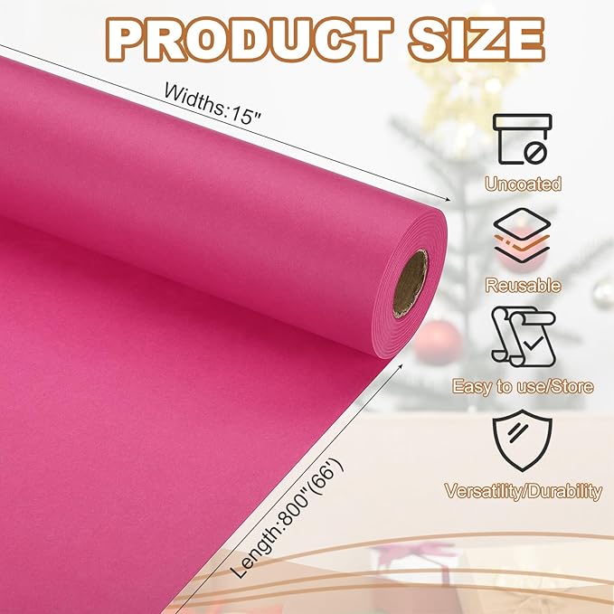 PATIKIL Wrapping Paper, 15" x 800"(66') 70 GSM Craft Paper Roll Kraft Packing Paper for Poster Bulletin Board, Gift Wrapping, Dark Pink
