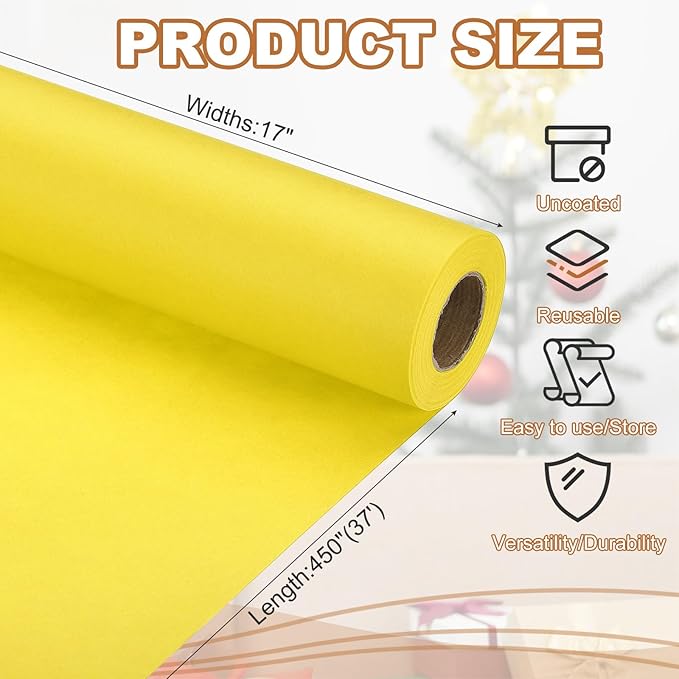 PATIKIL Wrapping Paper, 17" x 450"(37') 70 GSM Craft Paper Roll Kraft Packing Paper for Poster Bulletin Board, Gift Wrapping, Yellow