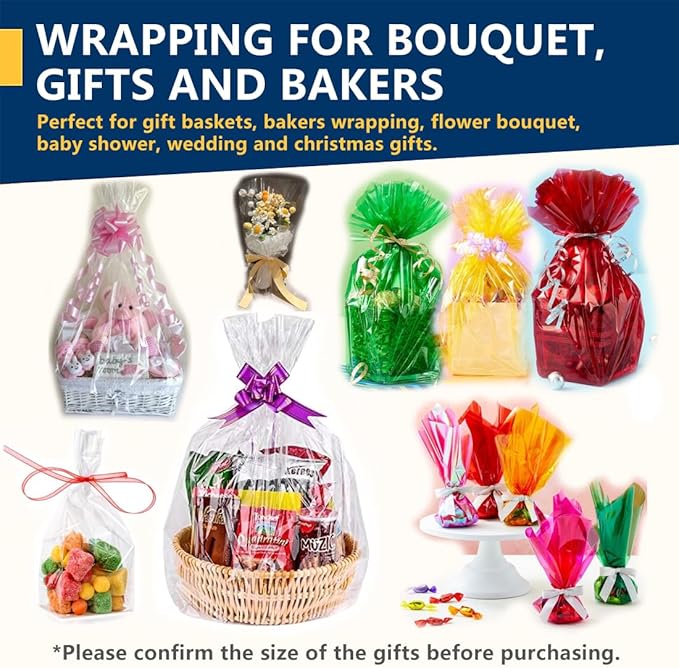 PerkHomy Colored Cellophane Wrap Roll 16" x 100' 3 Mil Thick Cellophane For Gift Basket Treats Goodie Wrapping Craft Flower Bouquet Plastic (Gold, 100ft (16in Width))