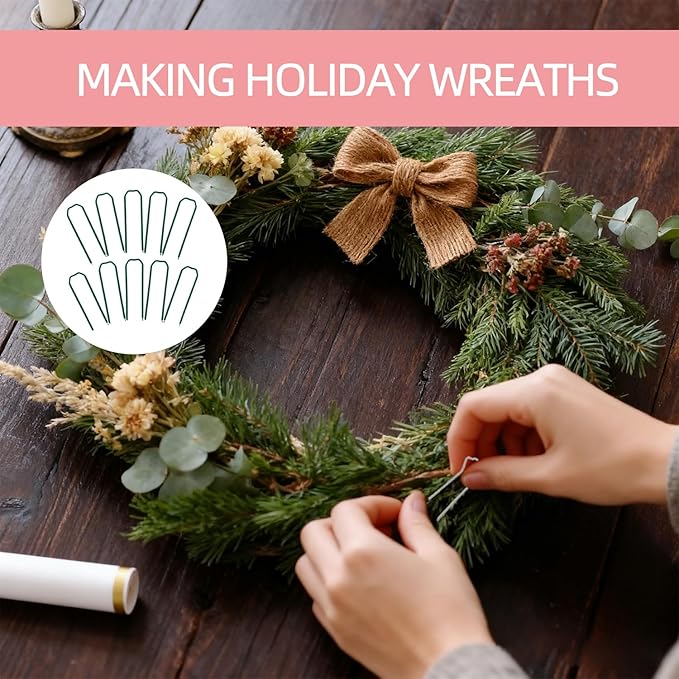 50 pcs 1.7 inch Long Green Floral Pins，Floral U Pin Fern Plant Pin，Greening Pins for Straw Wreaths, Bouquet Plants, Fern Moss & Craft Projects.