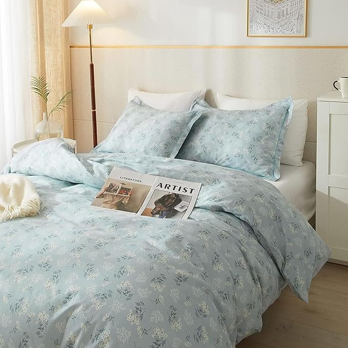 VM VOUGEMARKET Blue Floral Comforter Set Twin XL Soft Fluffy Bedding Set Vintage Garden Flower Comforter Botanical Bedding Comforter for Teen Girls Women All Season Comforter Set
